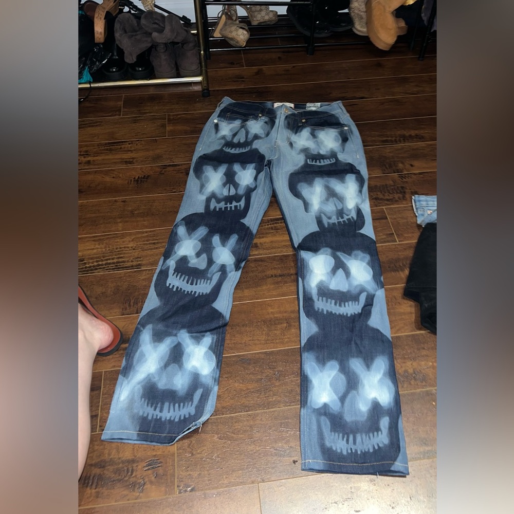 Men's Blue Skull Print Jeans